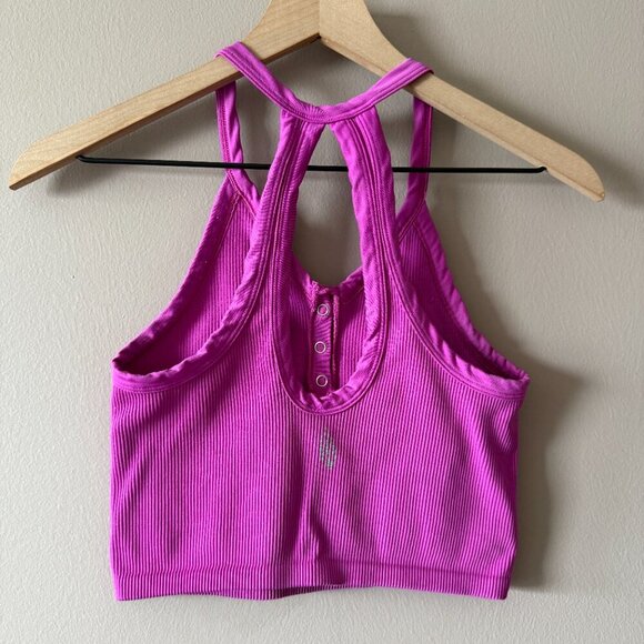 Women's L Free People Movement Magenta Free Throw Henley Crop Tank - Picture 4 of 6